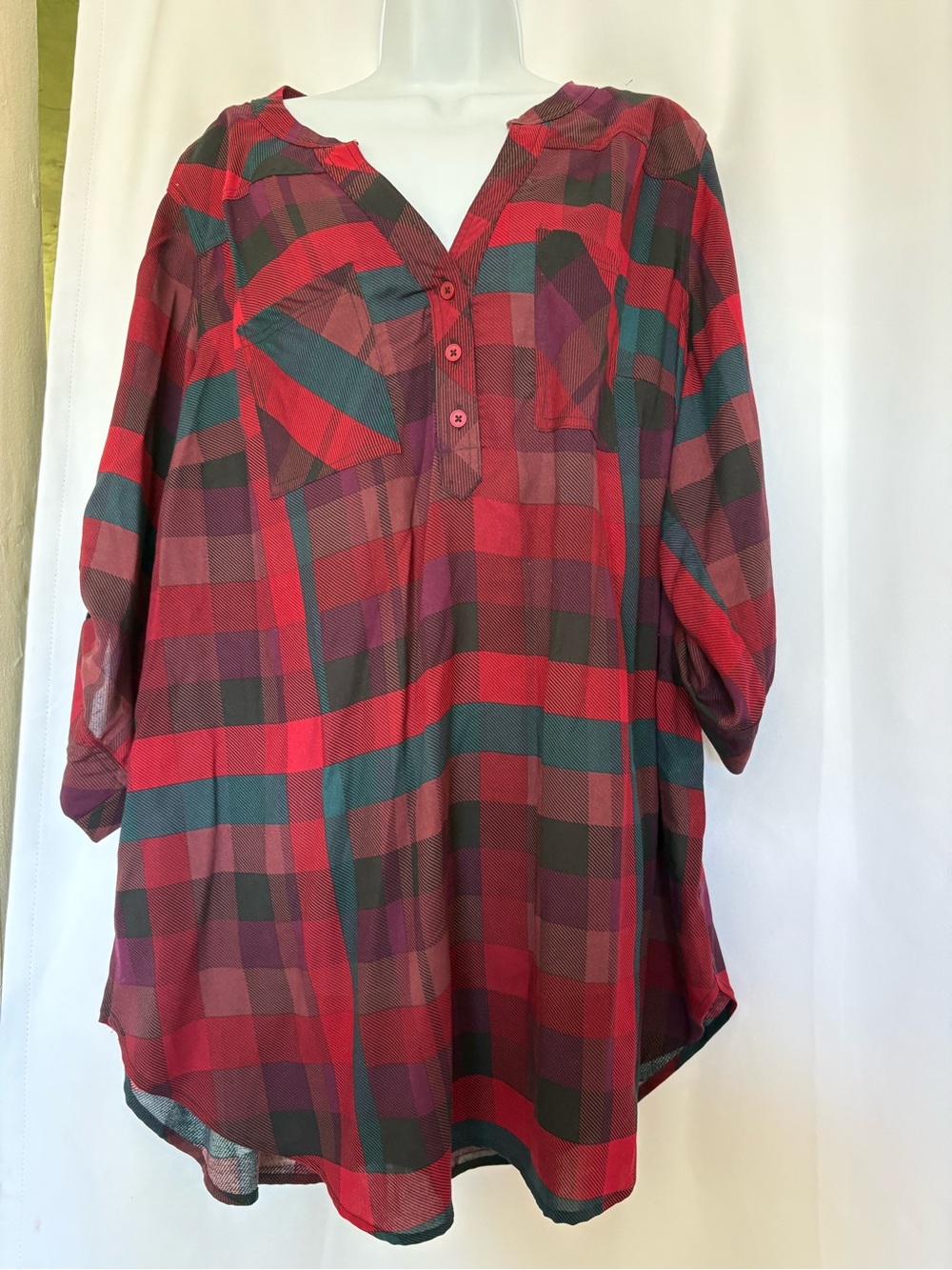 torrid Red Green Plaid Button-Down Tunic